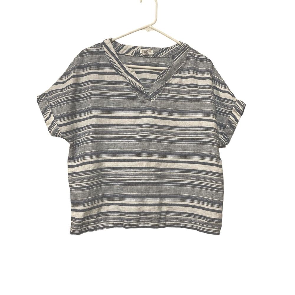 Artisan NY Womens Striped Linen Shirt Size Large Cap Sleeve Coastal Lagenlook